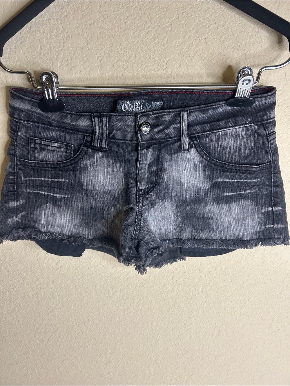 Cello Acid-Wash Black Cutoff Denim Shorts
Size S